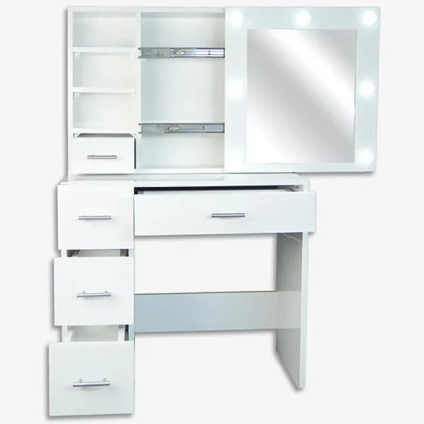 Coiffeuse Maquillage Professionnelle LED  | Lumière réglabl pour un maquillage parfait | Table Makeup avec Miroir Hollywood et Rangements.  Coiffeuse Hollywood LED Pas Cher avec Miroir et Rangement Tiroirs – Image 1